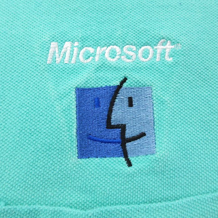 XL/古着 半袖 シャツ メンズ 90s Microsoft 鹿の子 コットン 青緑系 spe 24may15 中古 トップス_画像3