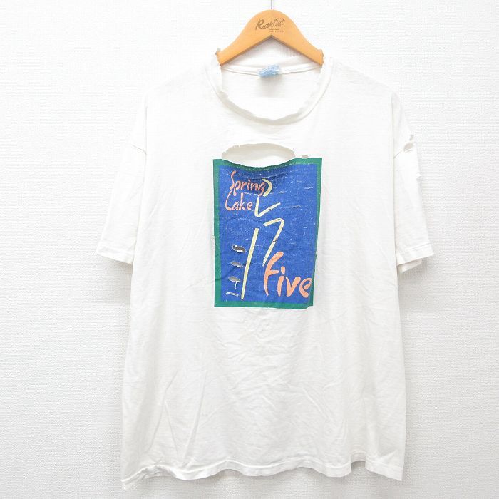 XL/古着 ヘインズ 半袖 ビンテージ Tシャツ メンズ 90s スプリングレイク ボロ 大きいサイズ コットン クルーネック 白 ホワイト 24may15_画像1