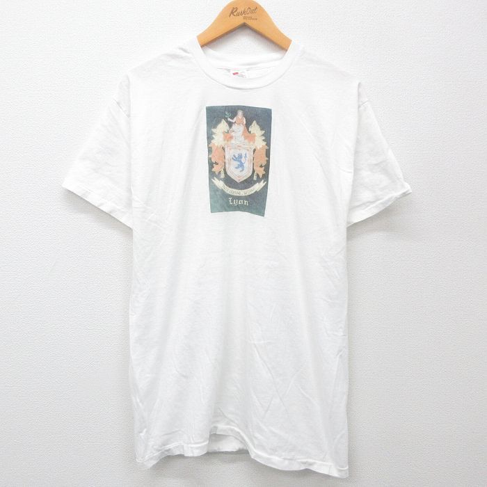 L/古着 ヘインズ 半袖 ビンテージ Tシャツ メンズ 90s LYAN コットン クルーネック 白 ホワイト 24may15 中古_画像1