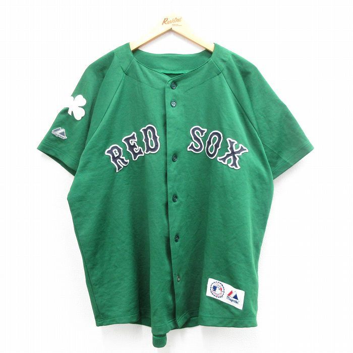 XL/古着 半袖 ベースボール シャツ メンズ MLB ボストンレッドソックス 緑 グリーン メジャーリーグ 野球 24may15 中古 トップス_画像1