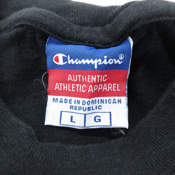 XL/古着 チャンピオン champion 半袖 ビンテージ Tシャツ メンズ 00s ワンポイントロゴ 大きいサイズ コットン クルーネック 黒 ブラック 2_画像3