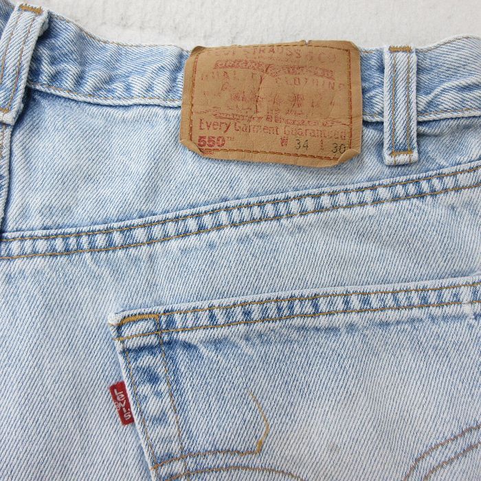 W34/古着 ジーンズ Levis リーバイス 550 メンズ 00s ヒゲ コットン 薄紺 ネイビー デニム 24may16 中古 ボトムス ジーパン Gパン ロング_画像4