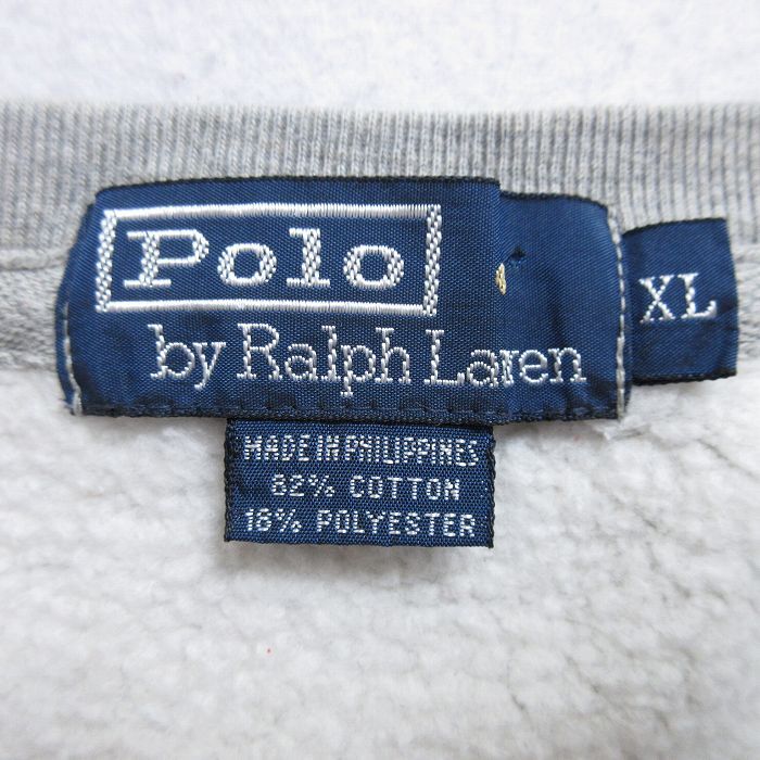 XL/古着 ラルフローレン Ralph Lauren 長袖 ブランド スウェット メンズ 90s ワンポイントロゴ 大きいサイズ クルーネック グレー 霜降り s_画像3