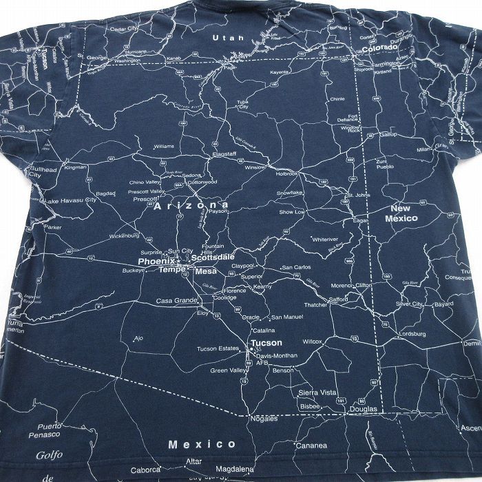 XL/古着 半袖 ビンテージ Tシャツ メンズ 90s アリゾナ 地図 全面プリント 大きいサイズ コットン クルーネック 紺 ネイビー 24may17 中古_画像4