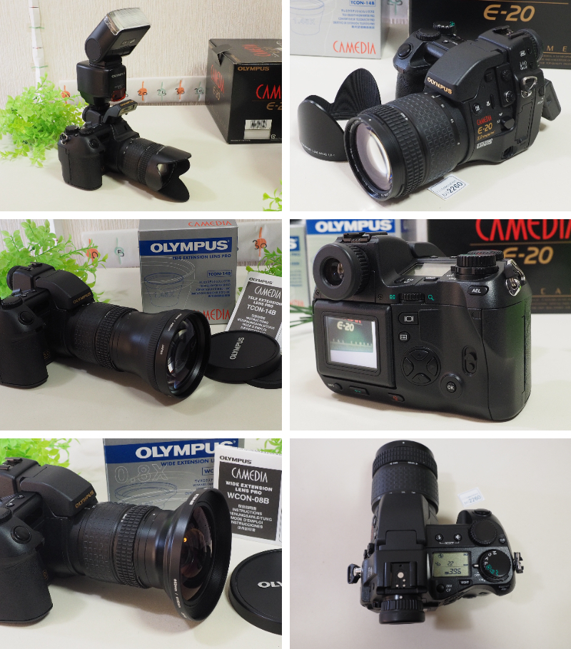 ◆カメラ2260_P8◆ CAMEDIA E-20 (グリップなど本革に貼替)・FL-40・TCON-14B・WCON-08Bなどのセット OLYMPUS オリンパス Used ～iiitomo～_写真の詳細はユーチューブで閲覧可能