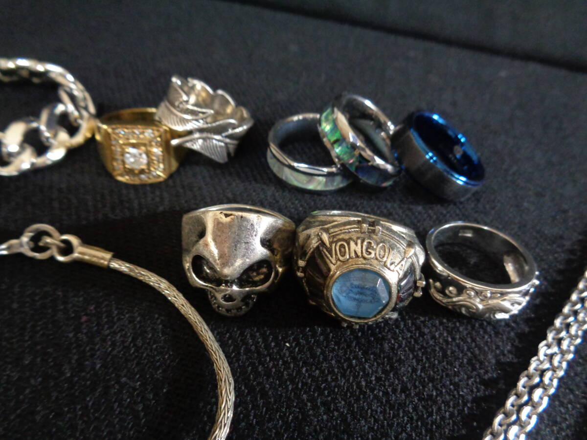 *100 jpy ~[ large amount ] Cross / ring / Skull / flat men's accessory necklace / bracele / wallet chain / ring 24 point set *T-02