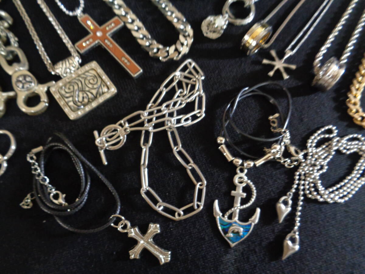 *100 jpy ~[ large amount ] Cross / ring / Skull / flat men's accessory necklace / bracele / wallet chain / ring 24 point set *T-02
