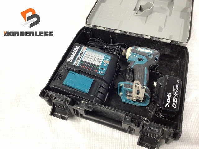 ☆中古品☆ makita マキタ 18V 充電式インパクトドライバー TD172D 青/ブルー 本体+バッテリー1個(6.0Ah) 充電器+ケース コードレス 90416_画像1