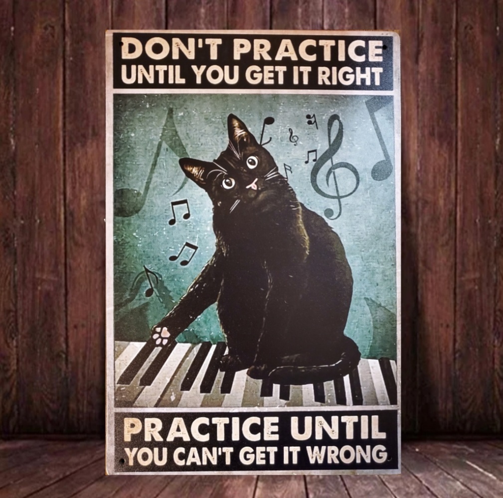 ブリキ看板 HANAKO レトロ 猫の看板 L11 黒猫 ピアノ 教室 音楽教室 ウェルカムボードの画像1