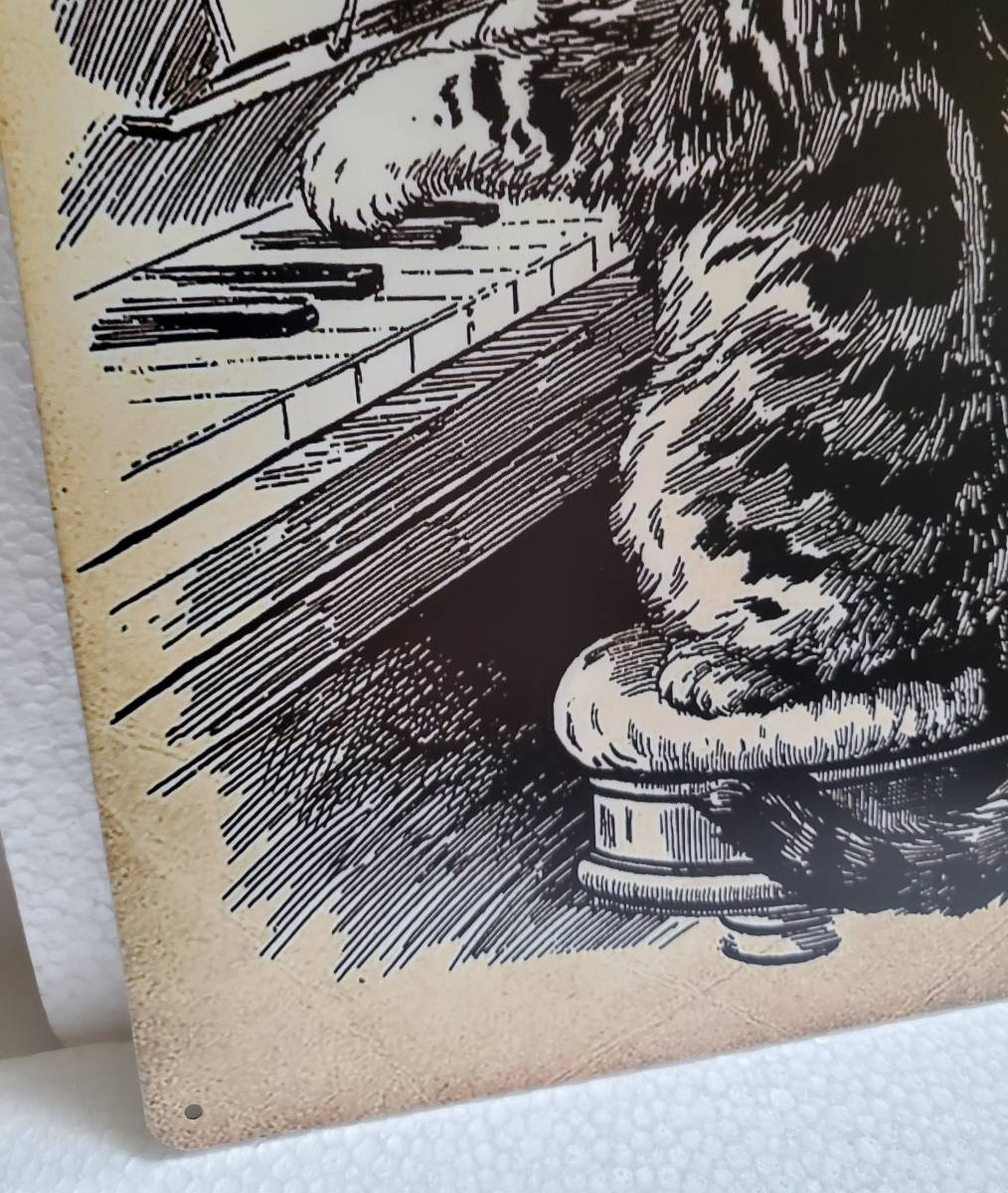ブリキ看板　HANAKO　レトロ　猫の看板　T27　キジトラ　キジ猫　トラ猫　ピアノ　ピアノ教室　ウェルカムボード_画像8