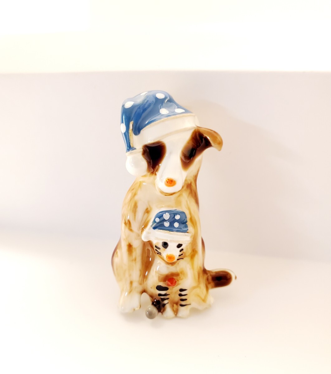 犬の雑貨　HANAKO　犬のブローチ　犬の親子　ブルー　ナイトキャップ
