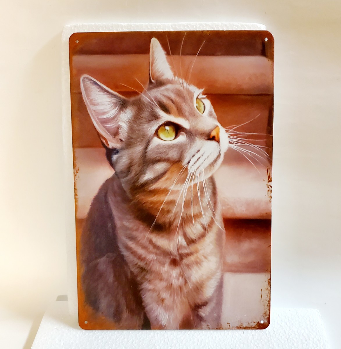 ブリキ看板　HANAKO　レトロ　猫の看板　P18　トラ猫　ウェルカムボード　保護猫_画像2