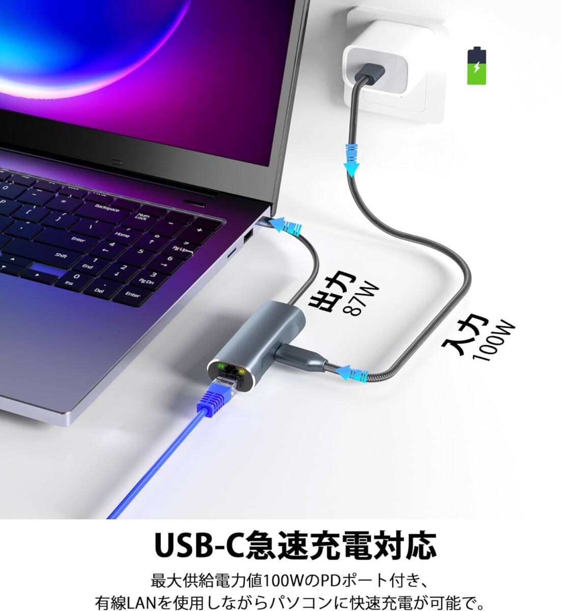 USB C LAN変換アダプター 2-IN-1有線LANアダプター_画像5