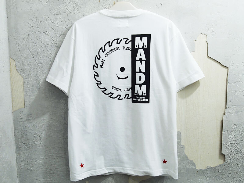 極美品 24SS M&M CUSTOM PERFORMANCE PRINT S/S T-SHIRT Tシャツ チップソー ロゴ ノコギリ 白 ホワイト L エムアンドエム FT_画像1