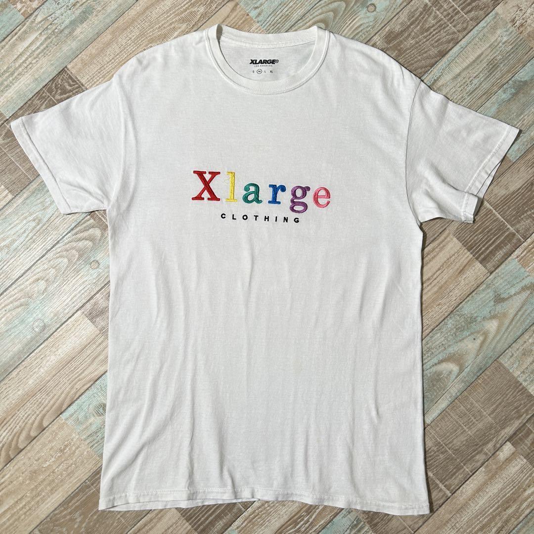 Xlarge エクストララージ Tシャツ 刺繍ロゴ レインボー M 白 スケーター SK8 ストリート_画像1