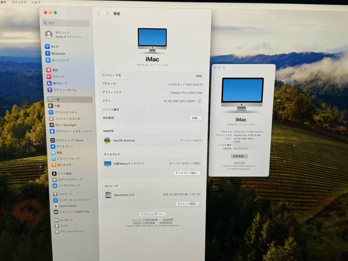 Apple iMac Retina 5K 27インチ 2019 i5 3.0GHz 16GB 1TB Radeon Pro 570X A2115 Magic Mouse Satechi USB-C クランプハブ付_画像8