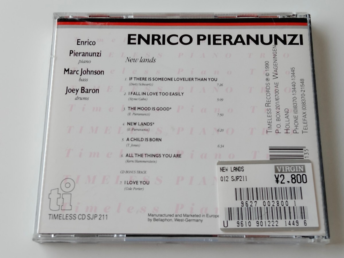【90年西独盤美品希少盤】Enrico Pieranunzi Trio / New Lands CD TIMELESS RECORDS CDSJP211 INTERPRESS刻印,Marc Johnson,Joey Baron,_画像2