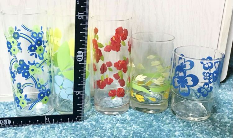昭和レトロ ガラスコップ レトロポップ グラス コップ 花柄　5セット_画像7