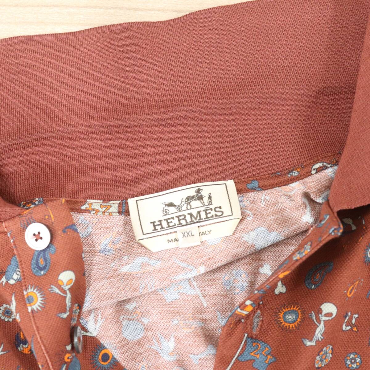 ITRAJU99EWFG быстрое решение подлинный товар внутренний стандартный HERMES Hermes рубашка-поло размер XXL мужской общий рисунок tops короткий рукав бордо хлопок хлопок 