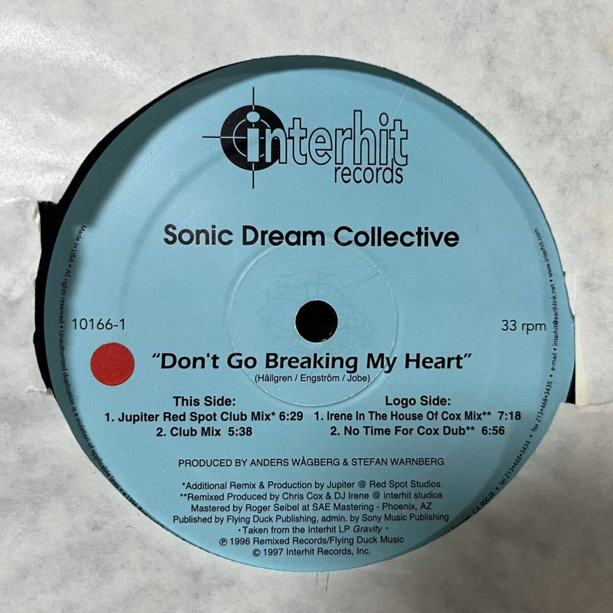 SONIC DREAM COLLECTIVE Don't Go Breaking My Heart INTERHIT RECORD HOUSE _画像1