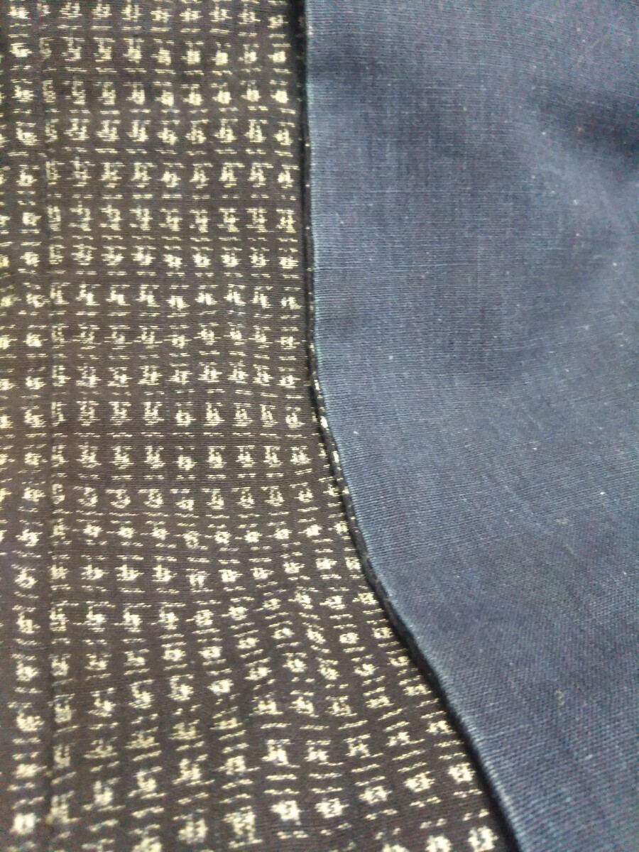 金の鈴 古い久留米絣 書生絣 リメイク 手仕事材料 裏地はパッチワークに最適藍木綿の画像3