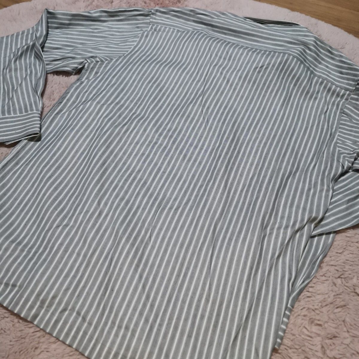新品未使用 長袖シャツ カジュアル ストライプ ライトグレー 男性用 Mサイズ ワイシャツ ボタンダウン カジュアルシャツ