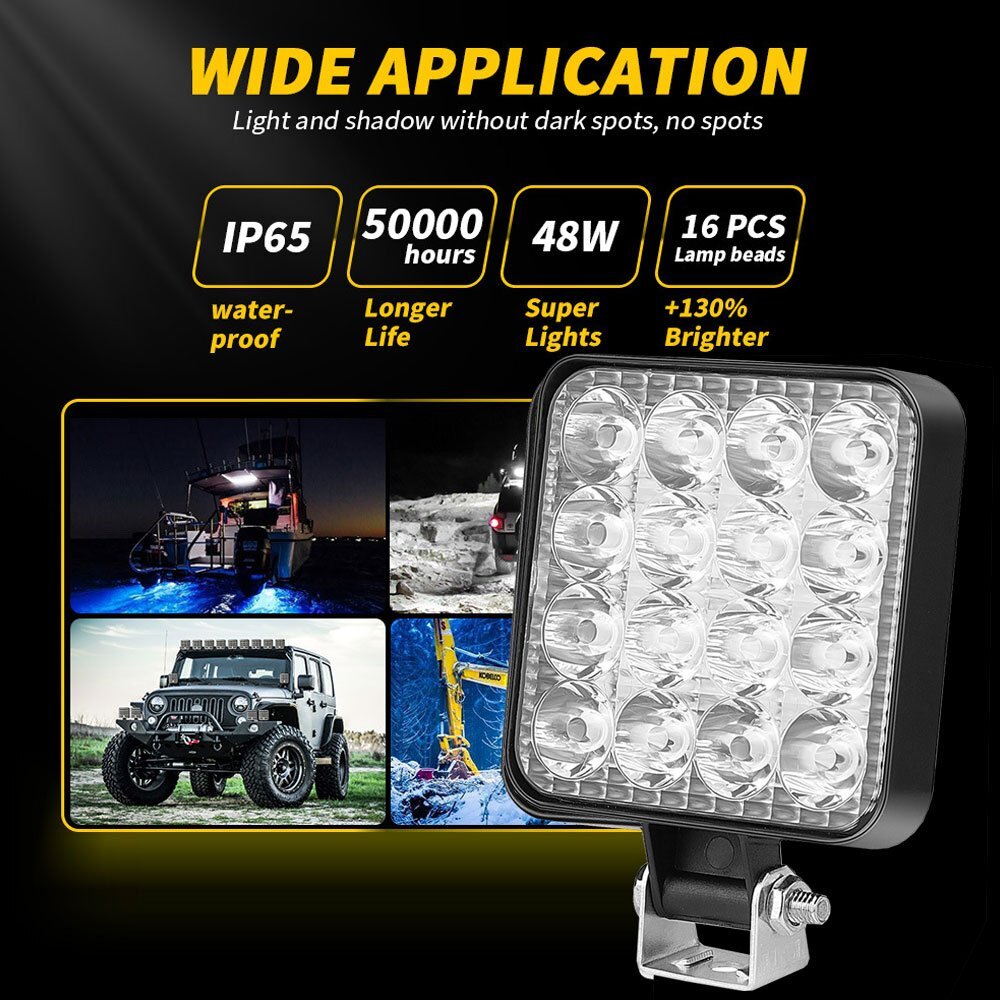 48W LED ワークライト 作業灯 カラー:ホワイト 12V トラック UTV ATV トレーラー ボート 4X4 建築機械 道路照明 工事現場 6個_画像2