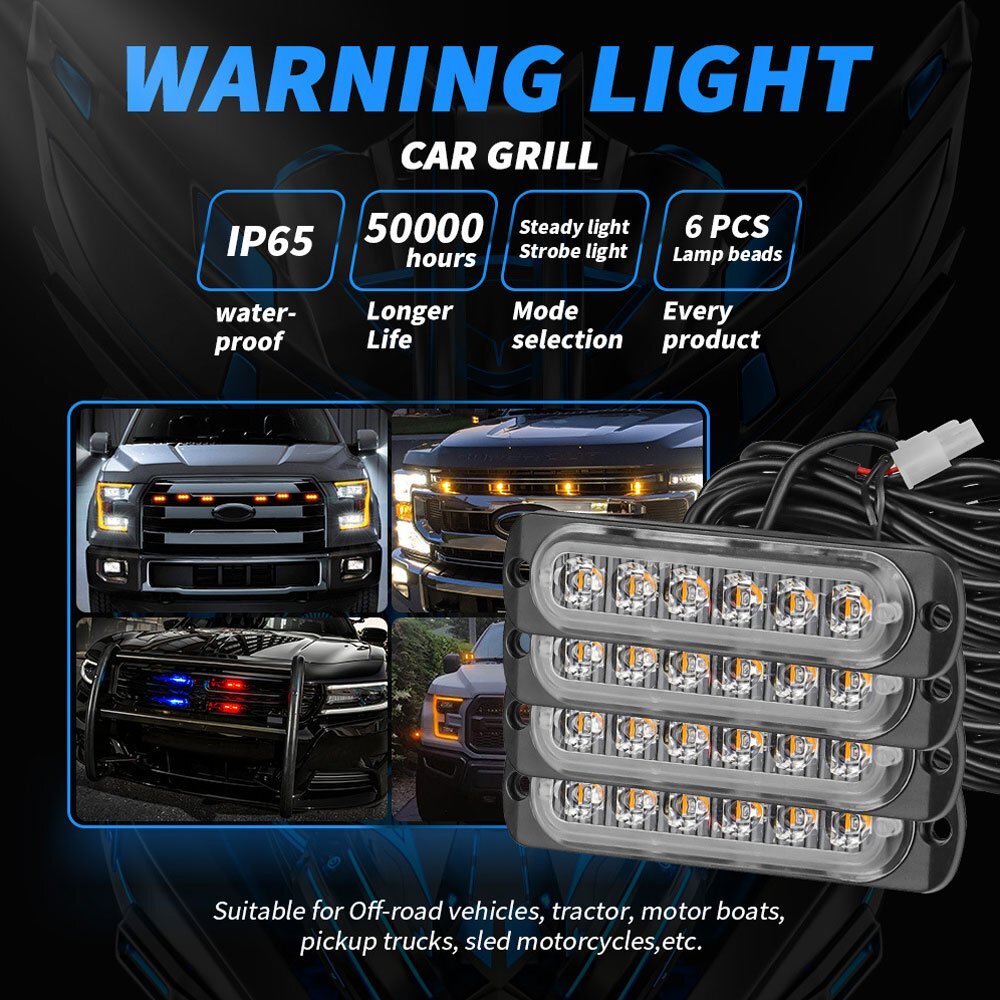 6連 LED ライト ハザード ストロボ カラー：ホワイト フラッシュ 警告灯 パトロール ライトバー 緊急点滅ライト 4個セット_画像2