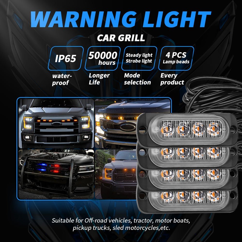 LED 4 ream light hazard strobo color : blue / red flash warning light Patrol light bar urgent blinking SUV ATV 4 piece 