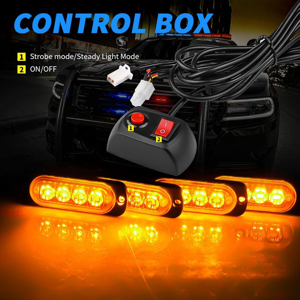 LED 4 ream light hazard strobo color : blue / red flash warning light Patrol light bar urgent blinking SUV ATV 4 piece 