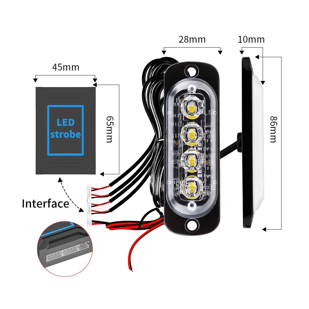 4連 LED ライト ハザード ストロボ フラッシュ 発光色：ホワイト/イエロー 警告灯 リモコン付き パトロール 緊急点滅 4個_画像4