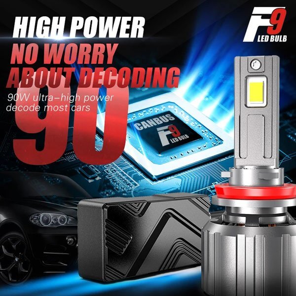 F9 90W HB4 16000LM LED ヘッドライト フォグランプ 光軸調整 12V/24V兼用 キャンセラー内蔵 新車検対応 超高輝度 F9-HB4 2個_画像2