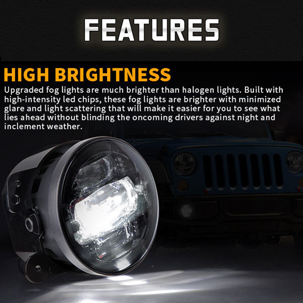 新発売 For Jeep Wrangler JK JKU ダッジ 4インチ LED フォグランプ フォグライト ホワイト 30W MS-FG30J 新品_画像3