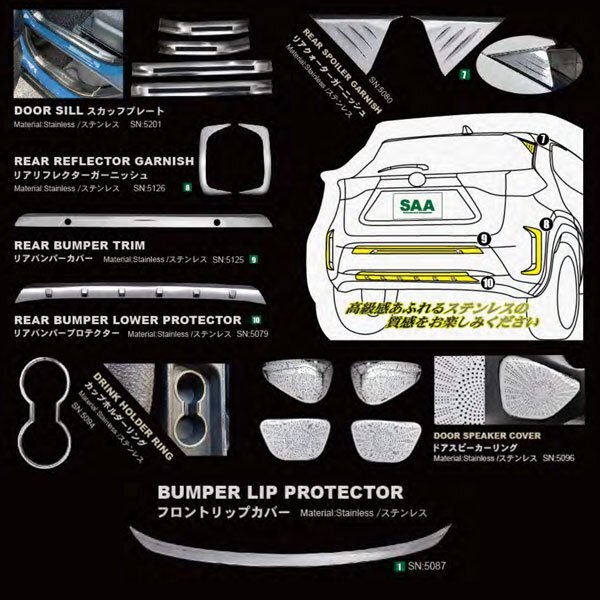 トヨタ ヤリス クロス MXPB1＃ MXPJ1＃ 2020年~ リアバンパーカバー プロテクター ガーニッシュ ステンレス 鏡面 SN-5125 新品_画像5