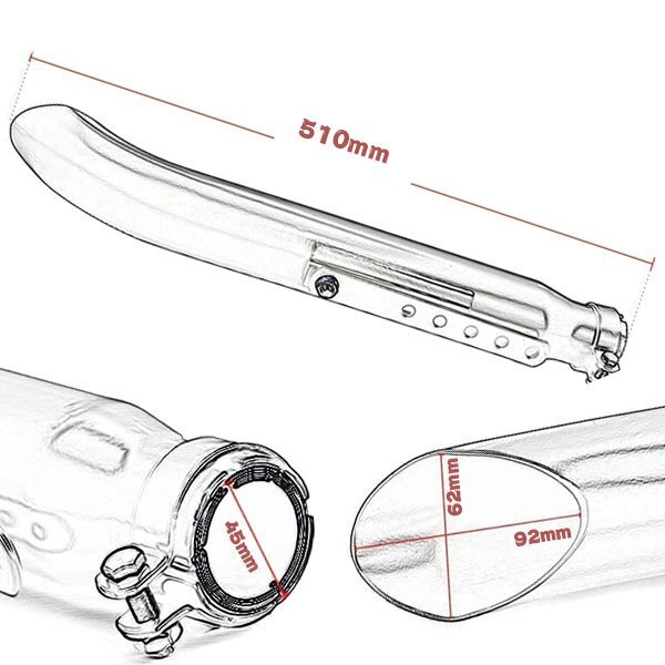 送料無料.. オートバイ マフラー 排気管 バイク 差込内径36-45mm 全長510mm ハーレー SR400 SR500 W400 W650 W800 Exhaust-Pipe-C 新品_画像3