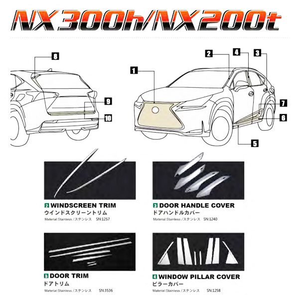LEXUS レクサス NX 200T/300H サイド ドアアンダー ドアトリム ガーニッシュ ステンレス メッキ 鏡面 SN-1236 新品_画像4