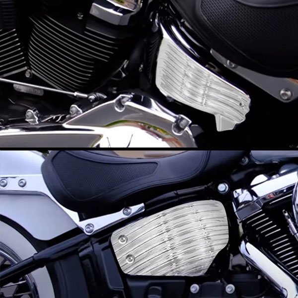 ハーレー ソフテイル M8 Calle BOB 18~23 FLDE FLHCS FXBB FLSL FXLRS バッテリーカバー クローム Softail-BC-B 左右組 新品_画像4