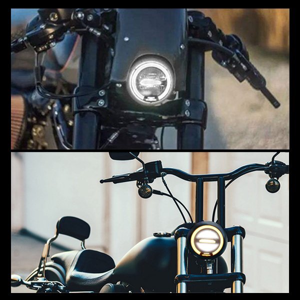 オートバイ 6.5インチ 50W LED ヘッドライト ホワイト Hi/Low/DRL イカリング色:ホワイト ホンダ ハーレー ブラケット付 FG-A_画像6