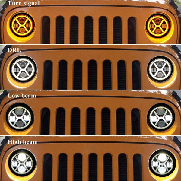 JK TJ スズキ ジムニー ハマーH2 JEEP HI.Low.ディライト 7インチ LED ヘッドライト ホワイト 12V~24V 車検対応 2個 JK-VV 新品_画像5