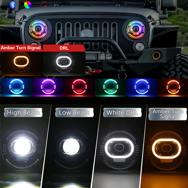 送料無料.. Jeep JK JKU ジムニー 7インチ RGB LED ヘッドライト Hi.Low.DRL.ウインカー Bluetooth APP プロジェクター OL-2072RRGB 新品_画像3
