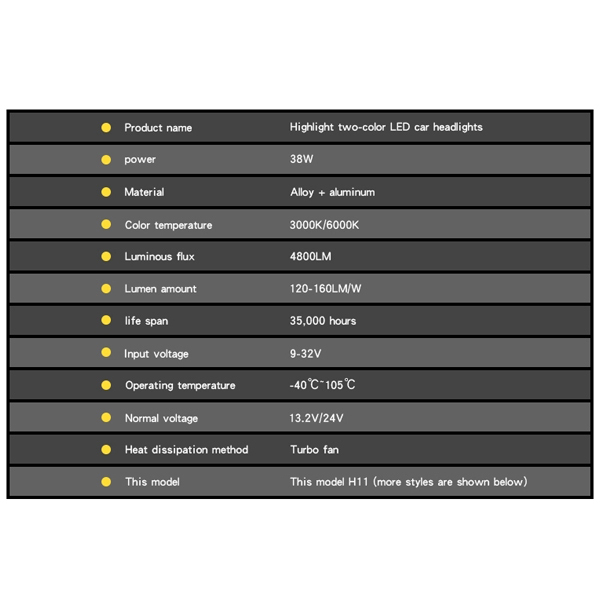 LED light 36W HB4 switch. ON/OFF.3000K. yellow /6000K. white switch 4800LM installation easy COB chip C6S-HB4 2 piece new goods 