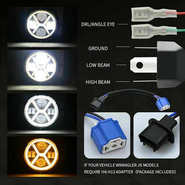 JK TJ スズキ ジムニー ハマーH2 JEEP HI.Low.ディライト 7インチ LED ヘッドライト ホワイト 12V~24V 車検対応 2個 JK-VV 新品_画像4