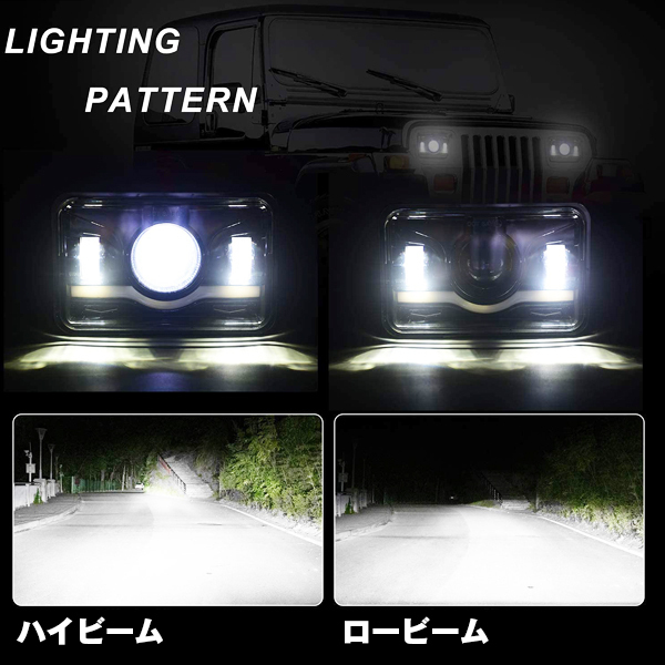 4x6 LED ヘッドライト H4 Hi/Low切替/DRL H4656 H4651 H4652 H466 H6545 ピータービルト・ケンワース・トラック フォード HL06-5 新品_画像4