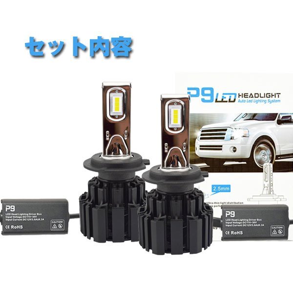 H7 50W オートカー LEDヘッドライト CREEチップ 12V/24V車対応 13600LM 6500K 超高輝度 車検対応 P9-H7 2個 新品_画像10