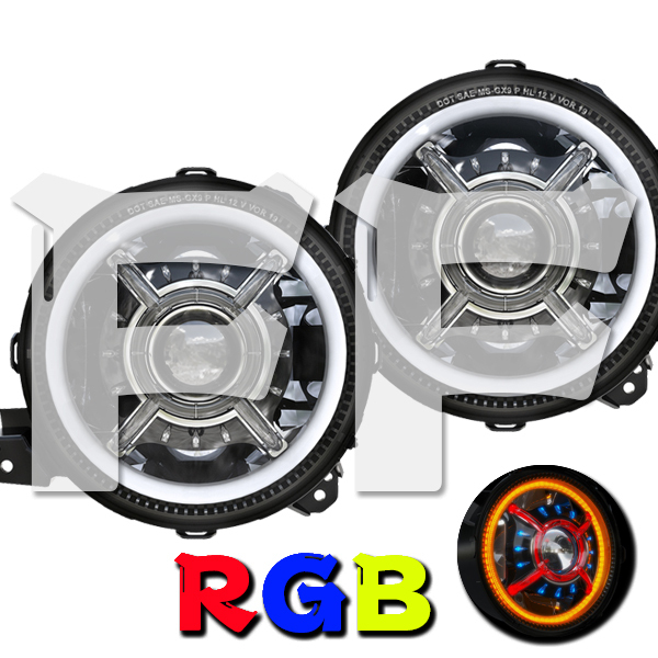 送料無料.. RGB 多彩 Jeep ラングラー JL グラディエーターJT 2018~2021年 LED ヘッドライト Bluetooth Hi.Low.DRL DOT承認品 2個 GX9 新品_画像1