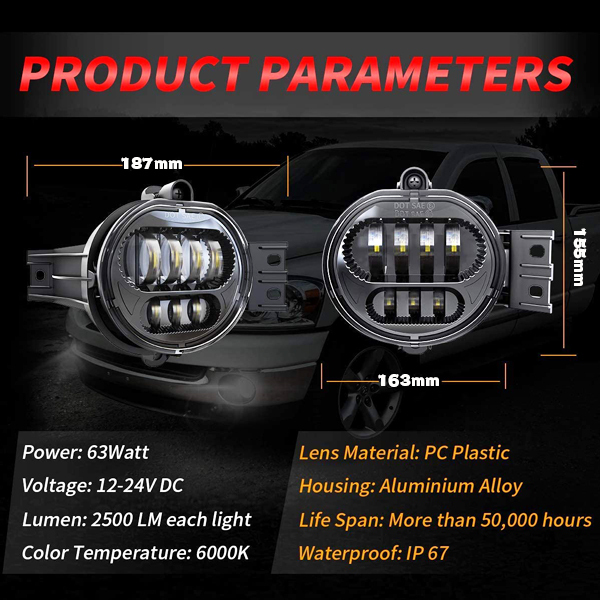 ダッジ・ラム LEDフォグランプ パッシングランプ Dodge Ram 1500 2500 3500 ピックアップトラック アップグレード 黒 MS-DR1523 新品_画像4