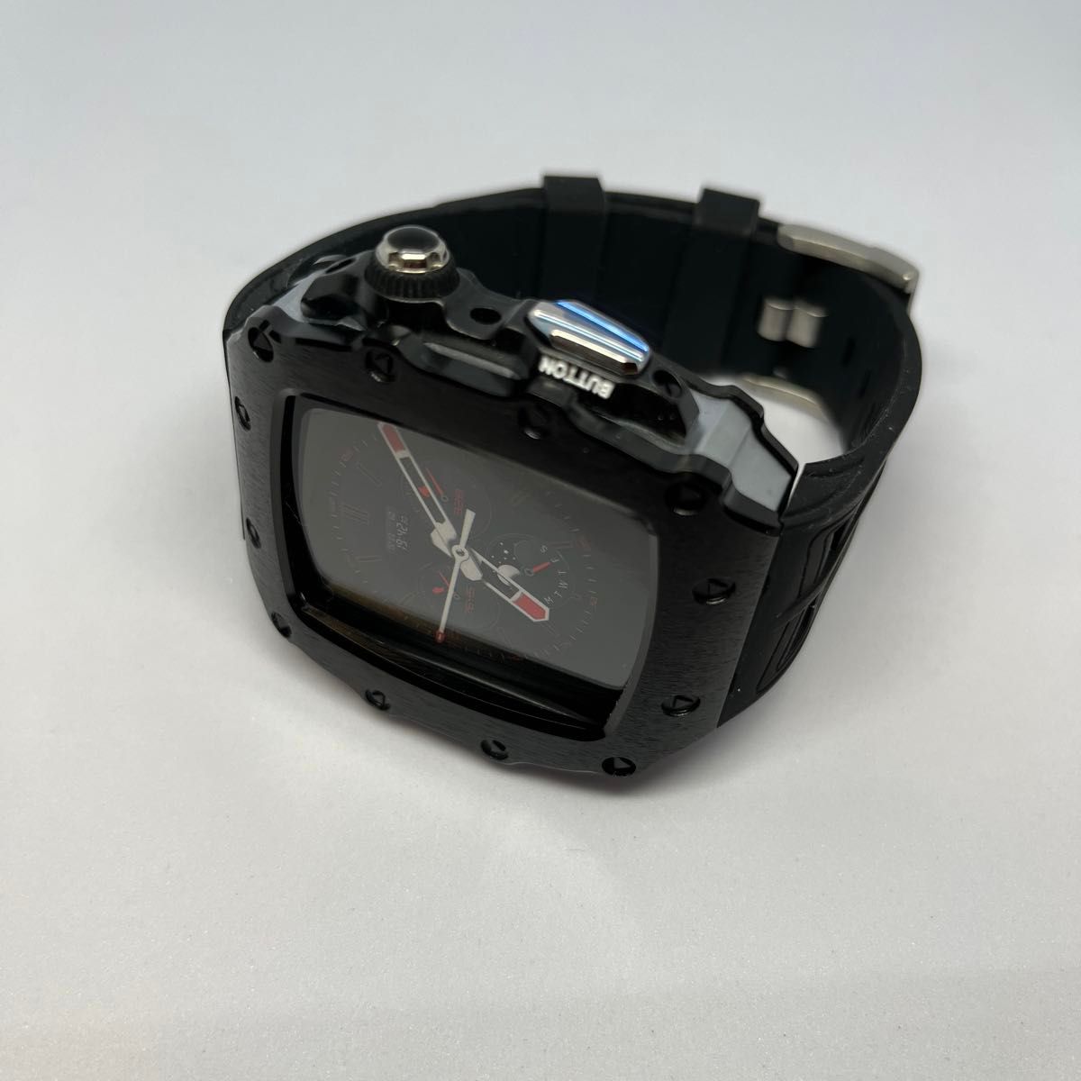 HUALIMEI Apple Watch メタルケース　ラバーバンド　44／45mm ブラックシルバー