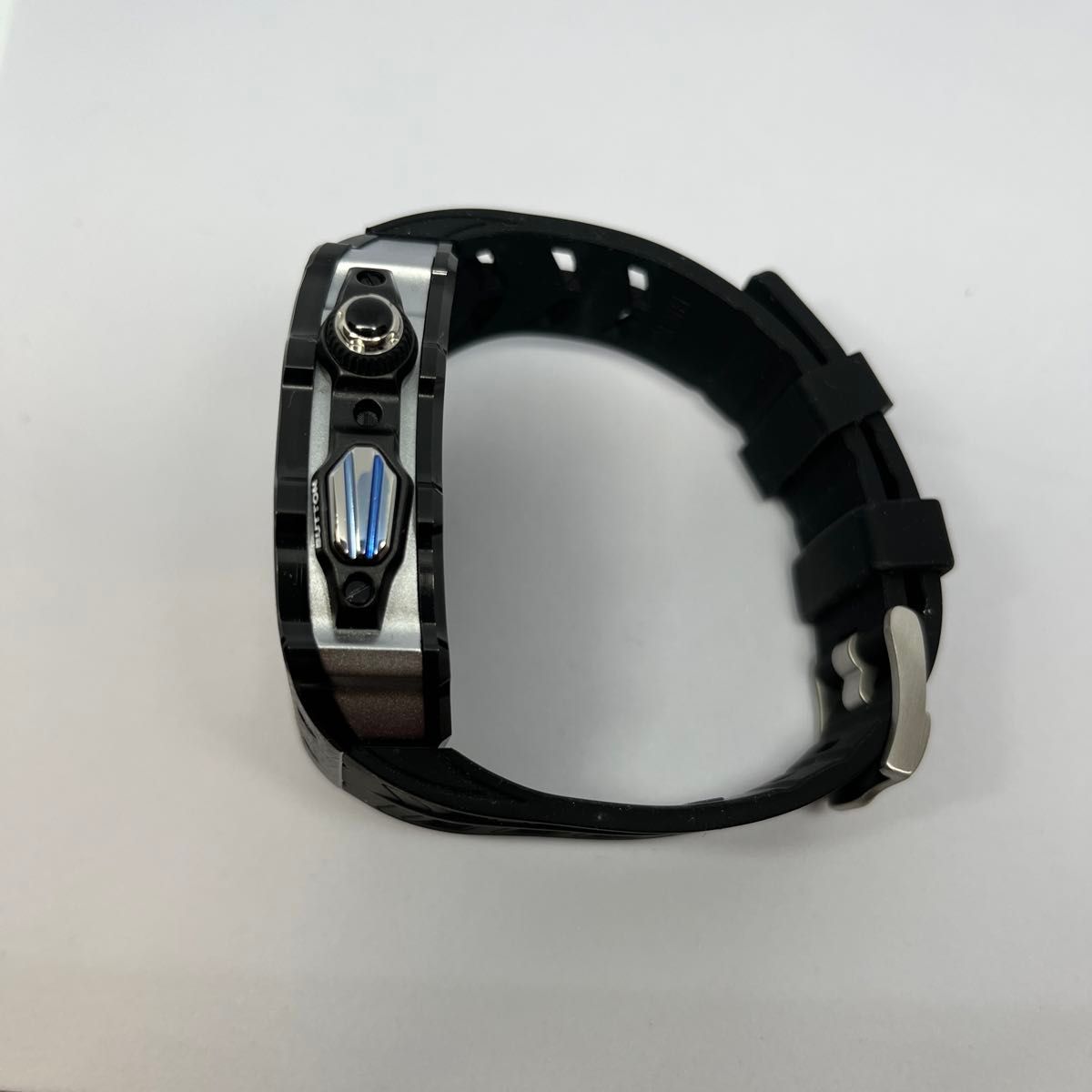 HUALIMEI Apple Watch メタルケース　ラバーバンド　44／45mm ブラックシルバー