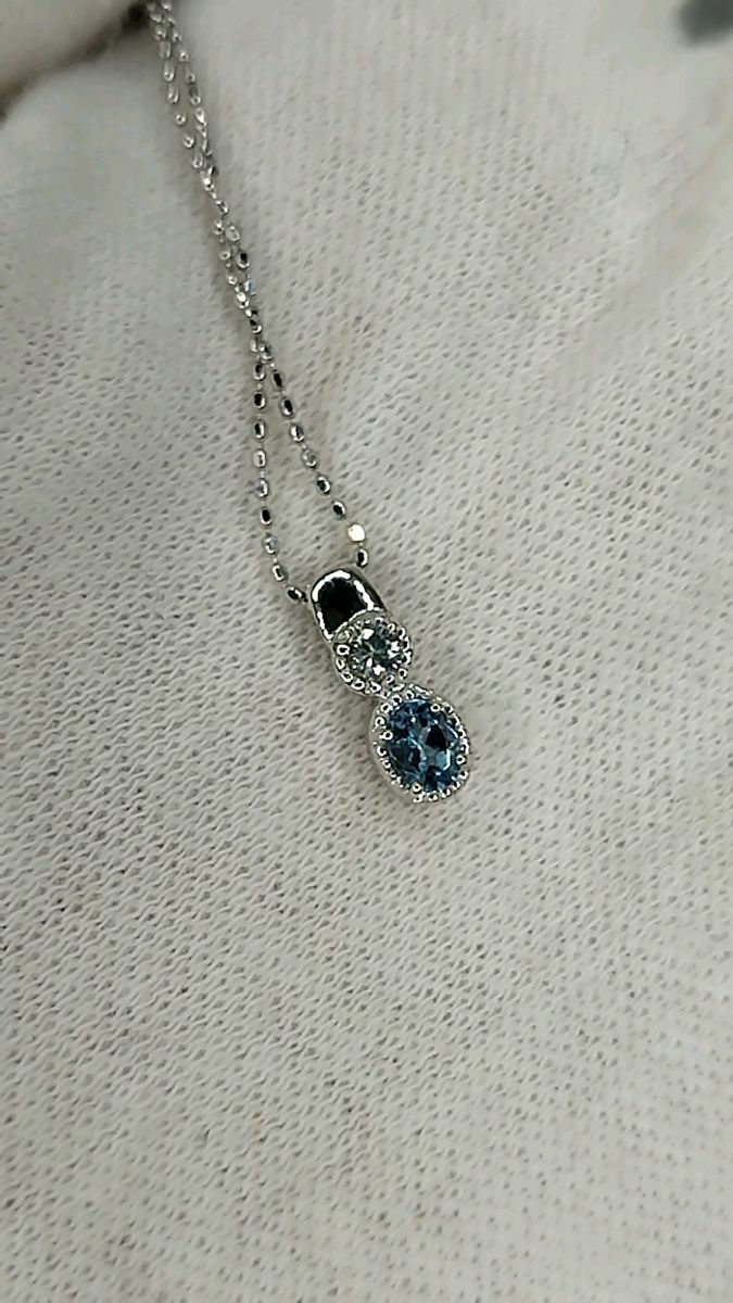 K18 ネックレス アクマリン オーバルミックスカット 18金 ホワイトゴールド ペンダント 天然 WG