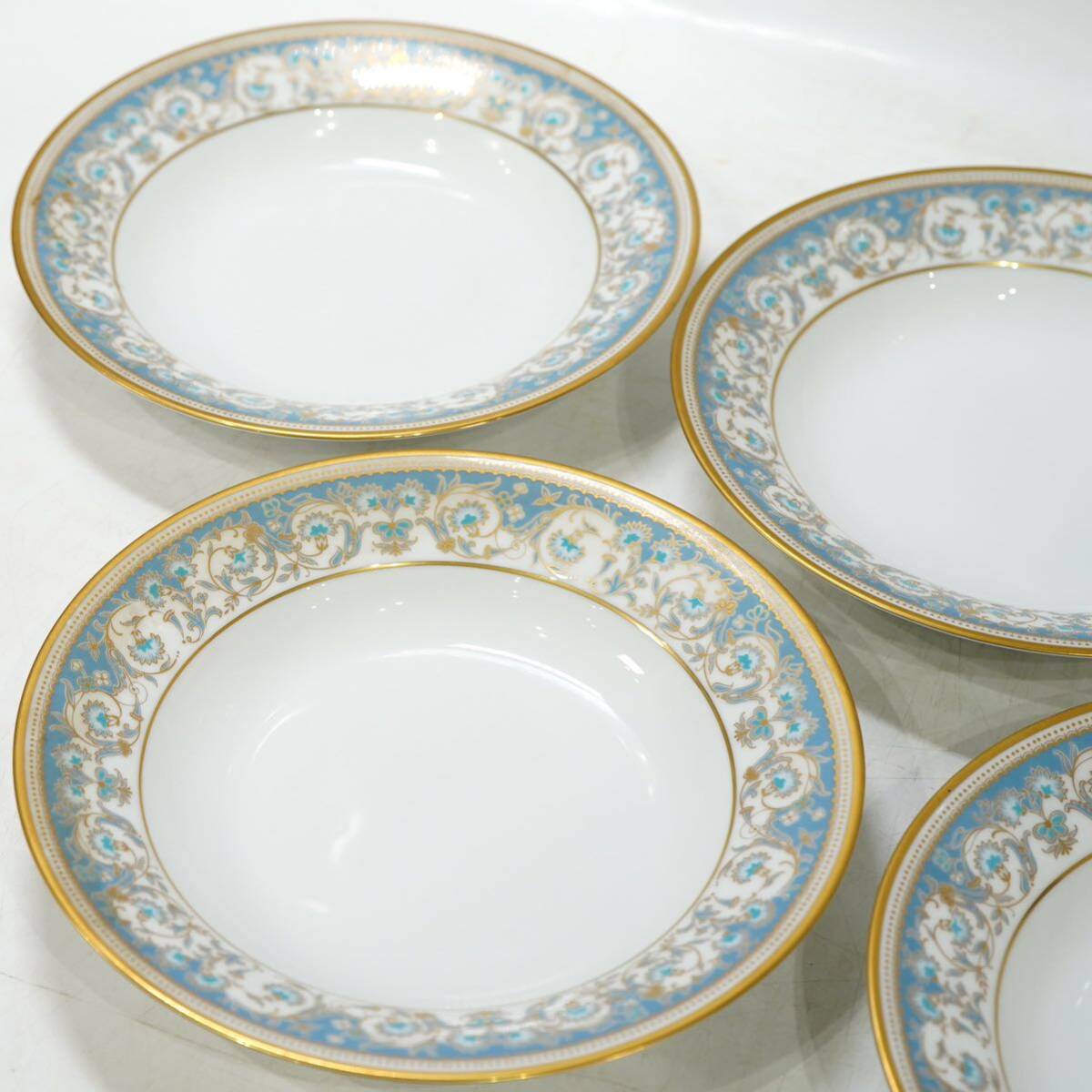 簡易クリーニング済 Noritake ノリタケ 皿 5点 中皿 スープ皿 食器 洋食器 金彩 花柄 ブルー レトロ SW207の画像3